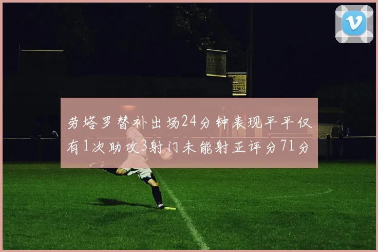 劳塔罗替补出场24分钟表现平平仅有1次助攻3射门未能射正评分71分